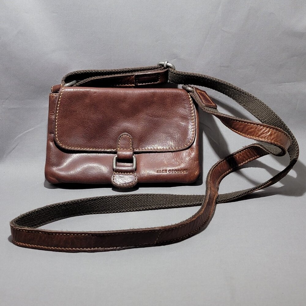 Jack Georges Voyager Mini Crossbody Bag Brown Leather Distressed